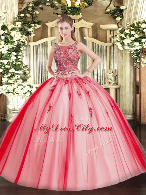 Affordable Sleeveless Lace Up Floor Length Beading and Appliques Sweet 16 Dresses