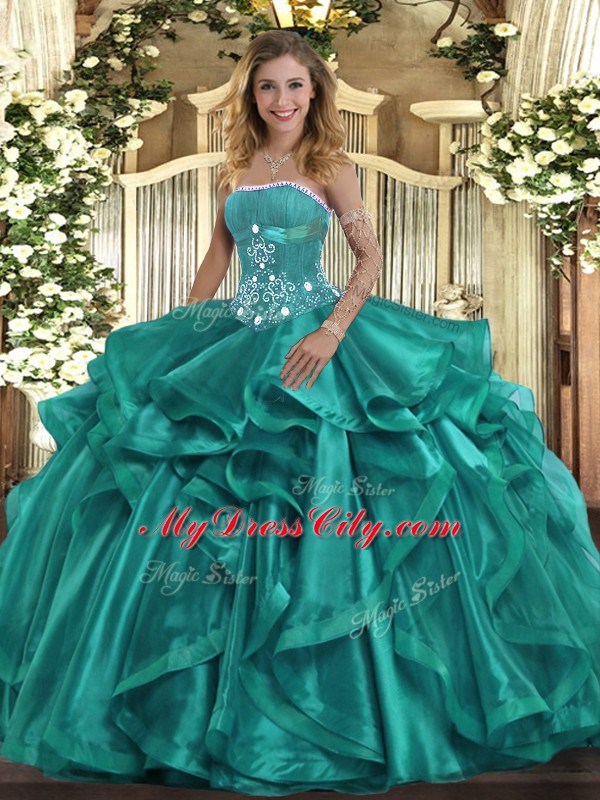 Nice Organza Sleeveless Floor Length Sweet 16 Quinceanera Dress and Beading and Ruffles