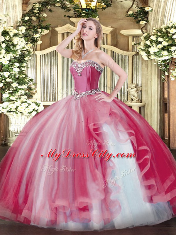 Low Price Sleeveless Lace Up Floor Length Beading and Ruffles Sweet 16 Quinceanera Dress