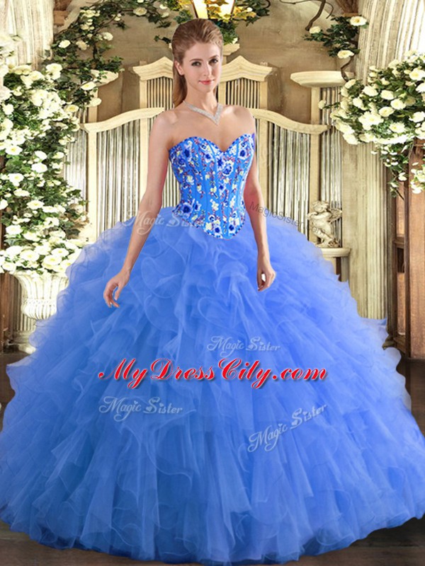 Nice Tulle Sleeveless Floor Length Sweet 16 Quinceanera Dress and Embroidery and Ruffles