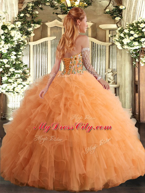 Nice Tulle Sleeveless Floor Length Sweet 16 Quinceanera Dress and Embroidery and Ruffles