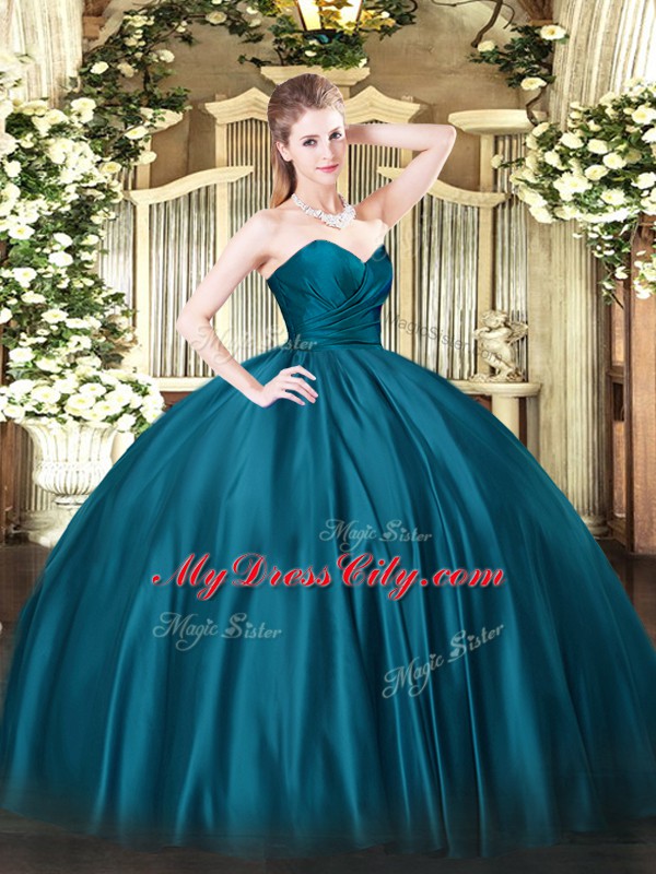 Ruching Sweet 16 Quinceanera Dress Teal Zipper Sleeveless Floor Length