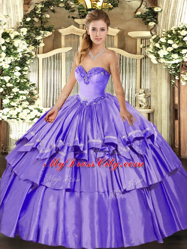 Pretty Sweetheart Sleeveless Organza and Taffeta Sweet 16 Dresses Beading and Ruffled Layers Lace Up