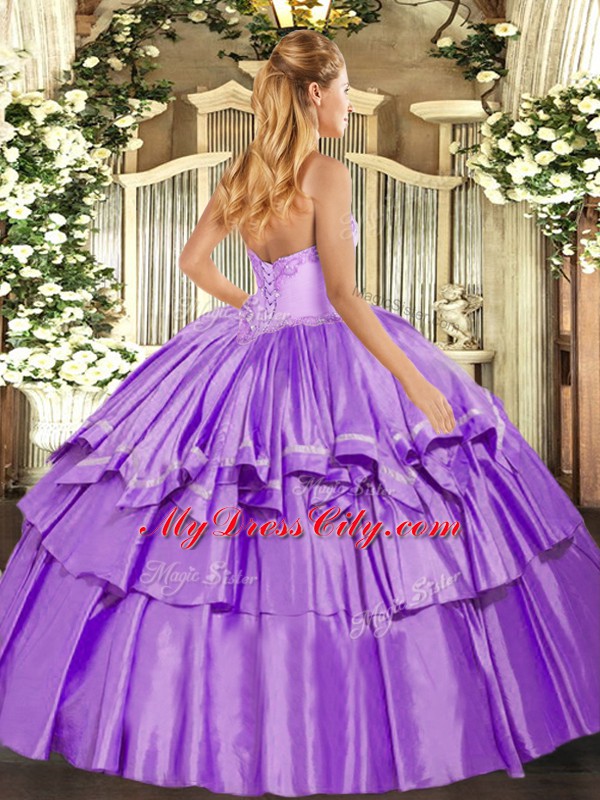 Pretty Sweetheart Sleeveless Organza and Taffeta Sweet 16 Dresses Beading and Ruffled Layers Lace Up