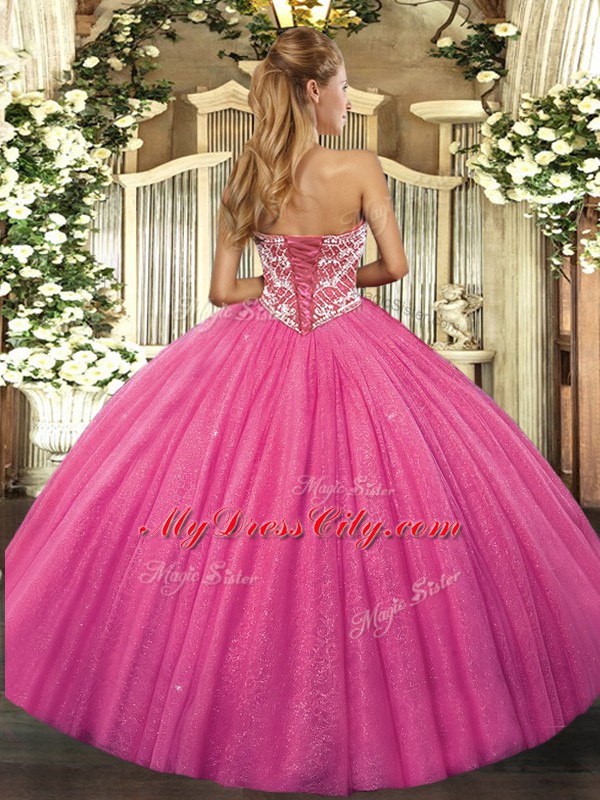 Designer Purple Ball Gowns Beading Ball Gown Prom Dress Lace Up Tulle Sleeveless Floor Length