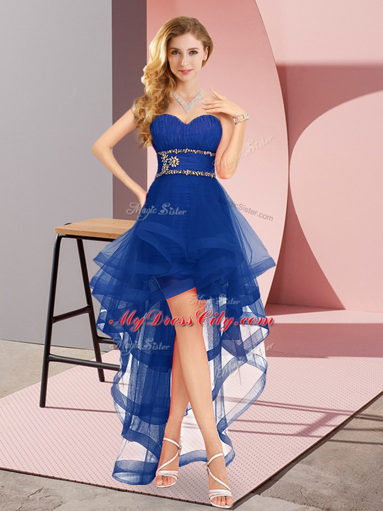 Royal Blue Tulle Lace Up Sweetheart Sleeveless Floor Length Prom Gown Beading