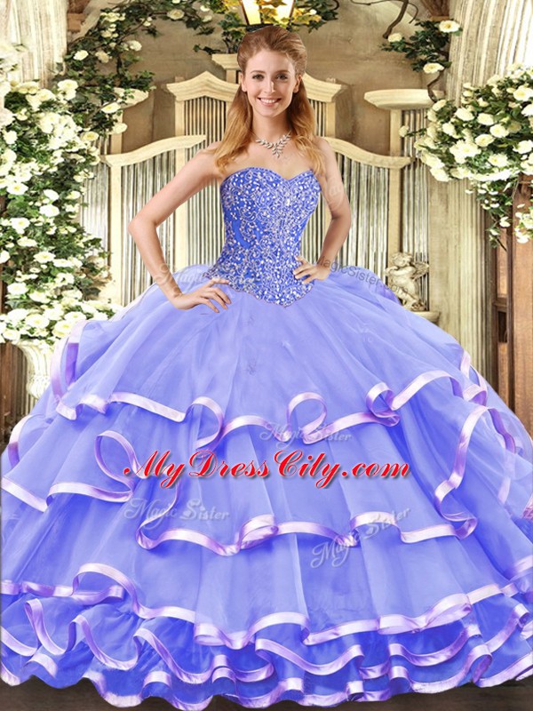 Custom Fit Sleeveless Lace Up Floor Length Beading and Ruffled Layers Sweet 16 Dress