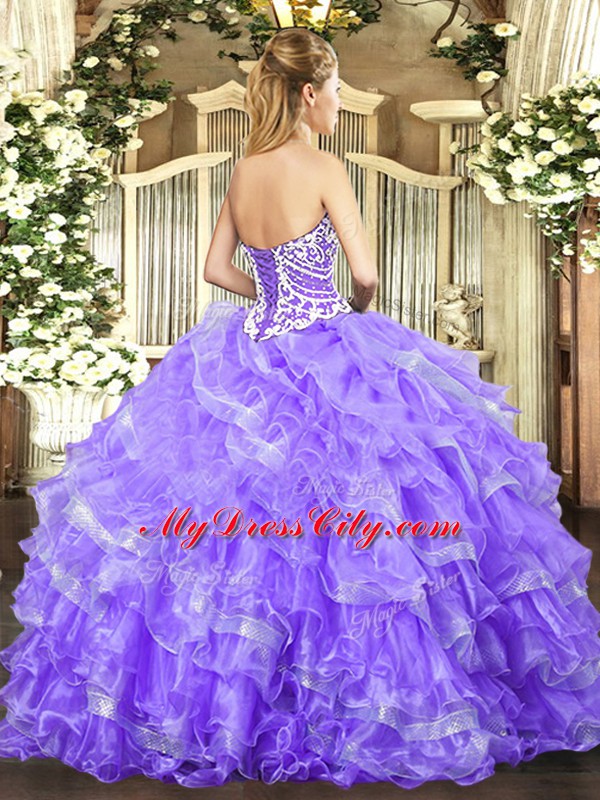 Modern Lavender Lace Up Sweetheart Beading and Ruffled Layers Quinceanera Gowns Organza Sleeveless