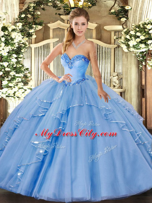 Hot Selling Sleeveless Beading and Ruffles Lace Up Quinceanera Dresses