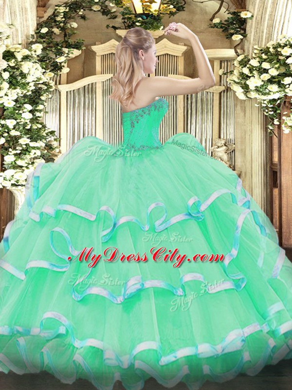 Cute Sleeveless Organza Floor Length Lace Up Quinceanera Gowns in Gold with Beading and Ruffles