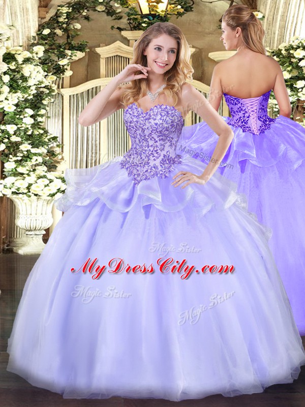 Lavender Sweetheart Neckline Appliques Ball Gown Prom Dress Sleeveless Lace Up