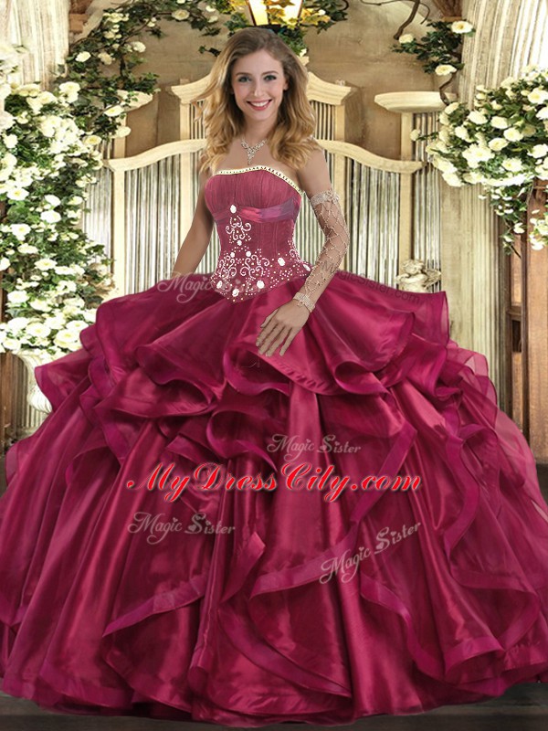 Chic Floor Length Ball Gowns Sleeveless Red Quinceanera Dresses Lace Up