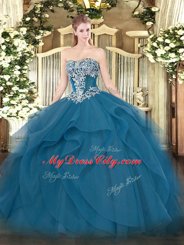 Chic Sleeveless Lace Up Floor Length Beading and Ruffles 15 Quinceanera Dress