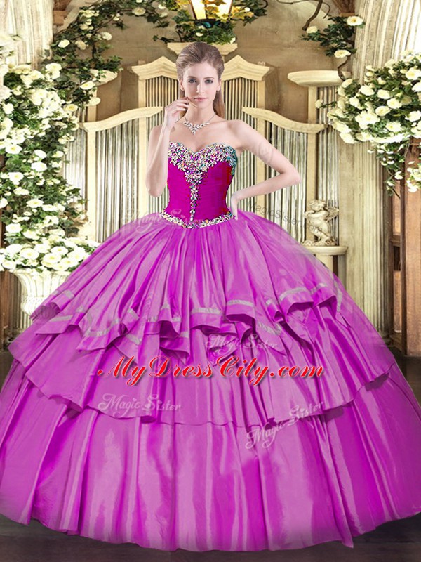 Artistic Floor Length Lilac Quinceanera Gowns Sweetheart Sleeveless Lace Up