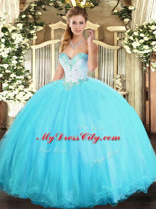 Popular Sleeveless Beading Lace Up Ball Gown Prom Dress