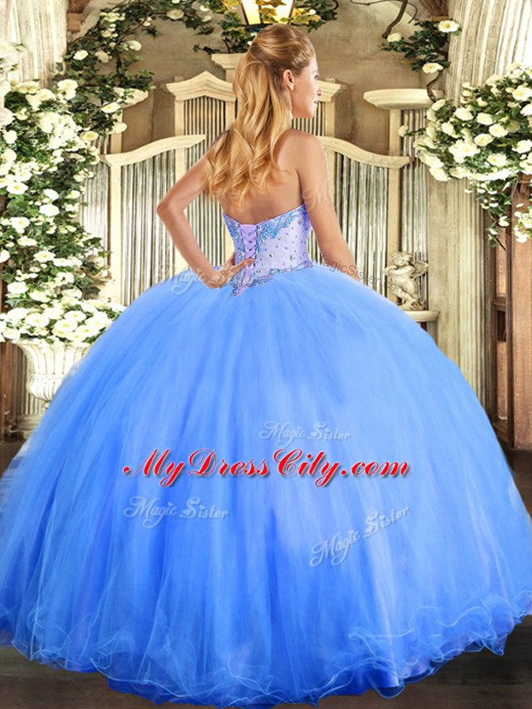 Popular Sleeveless Beading Lace Up Ball Gown Prom Dress