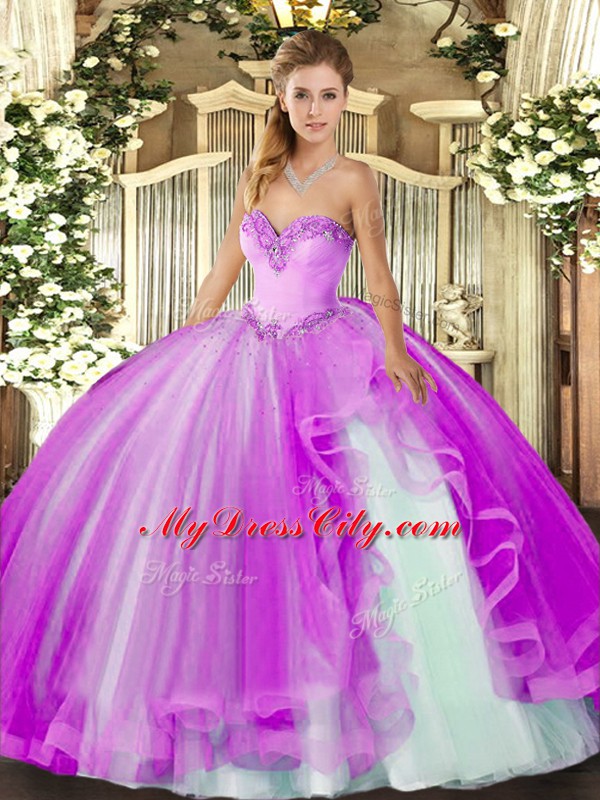 Lovely Sleeveless Beading and Ruffles Lace Up 15 Quinceanera Dress