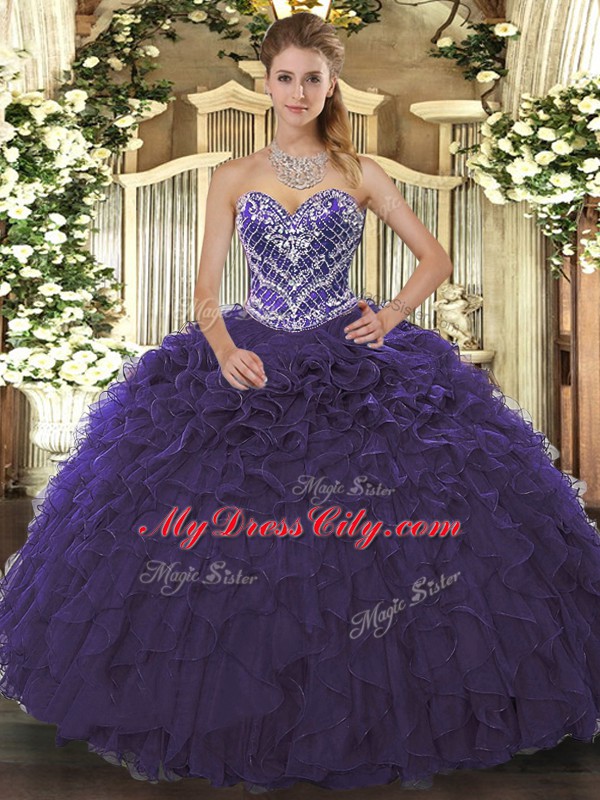 Sleeveless Beading and Ruffled Layers Lace Up 15th Birthday Dress