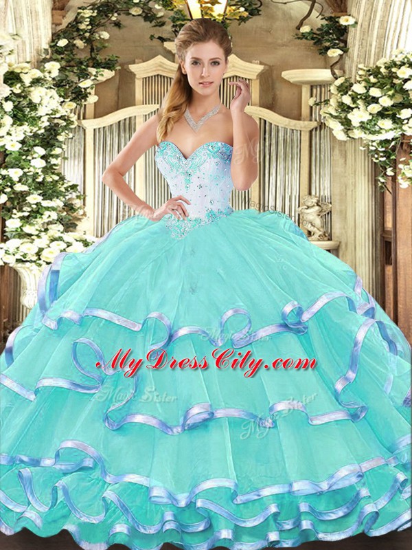 Low Price Floor Length Ball Gowns Sleeveless Turquoise Quinceanera Dress Lace Up