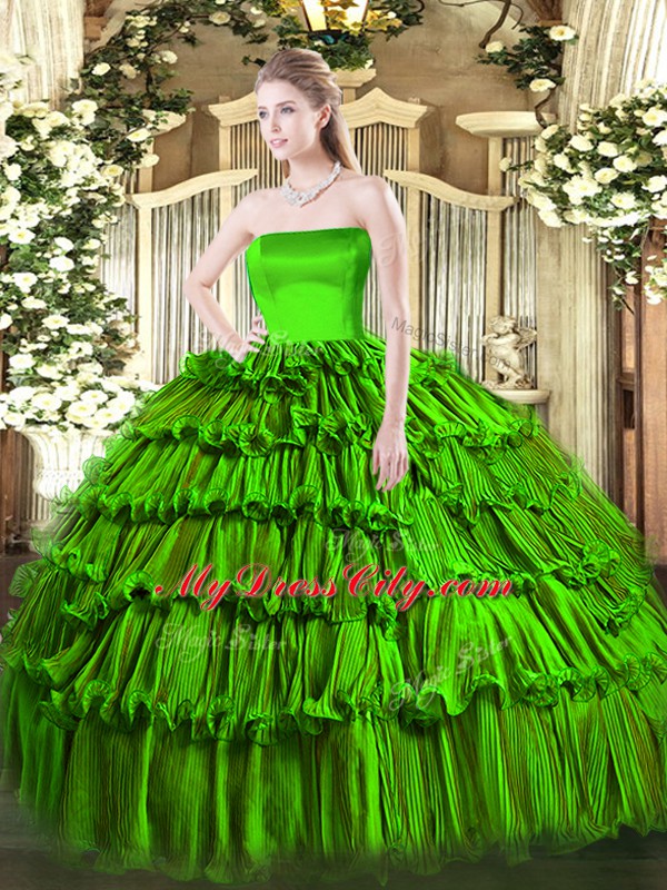 Most Popular Zipper Sweet 16 Quinceanera Dress Ruffled Layers Sleeveless Floor Length