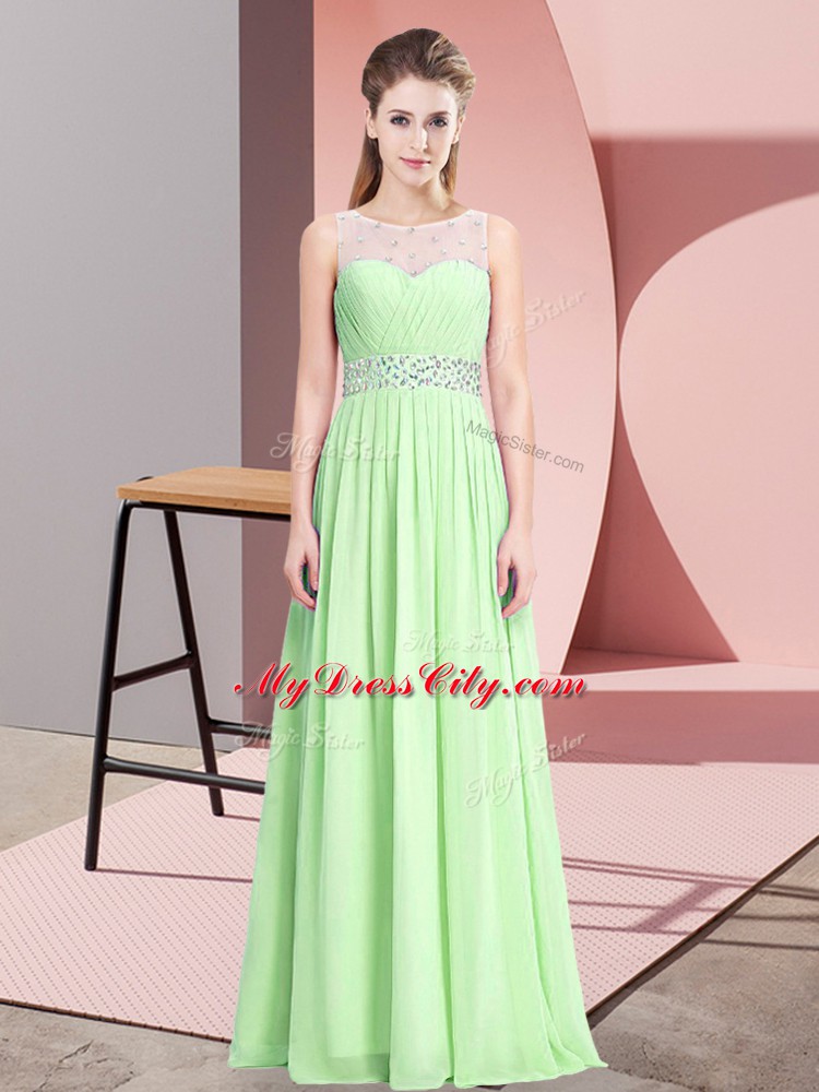 Affordable Apple Green Sleeveless Chiffon Zipper Dress for Prom for Prom and Party