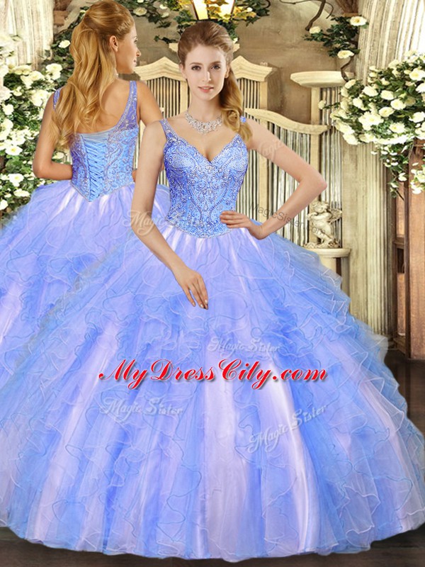 Noble Floor Length Ball Gowns Sleeveless Blue Quince Ball Gowns Lace Up