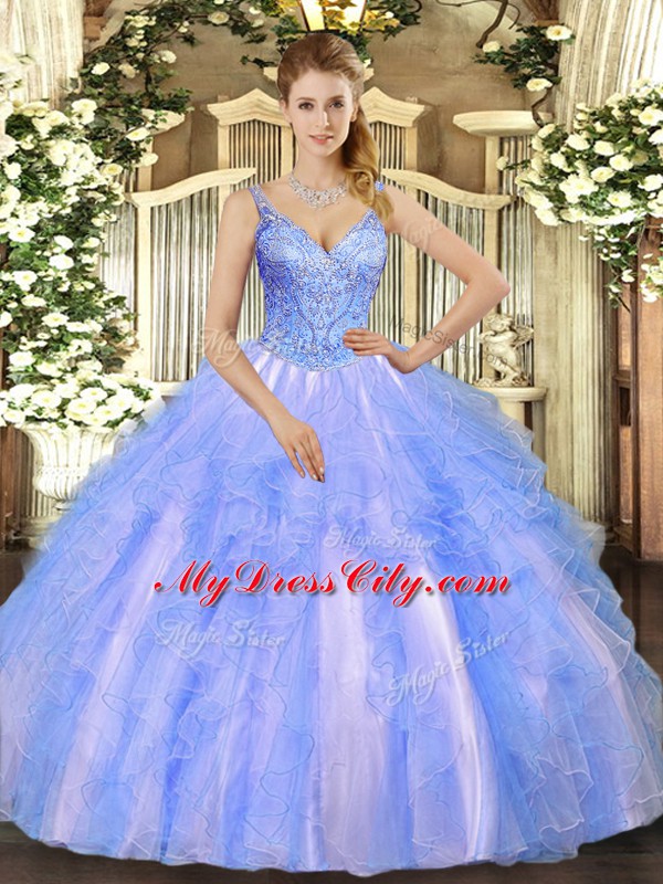 Noble Floor Length Ball Gowns Sleeveless Blue Quince Ball Gowns Lace Up