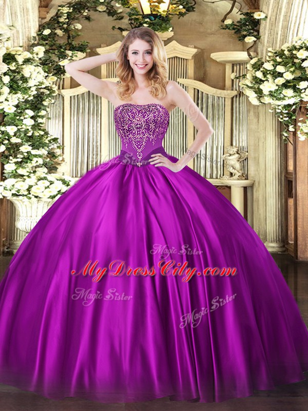 Stylish Floor Length Ball Gowns Sleeveless Fuchsia Sweet 16 Quinceanera Dress Lace Up