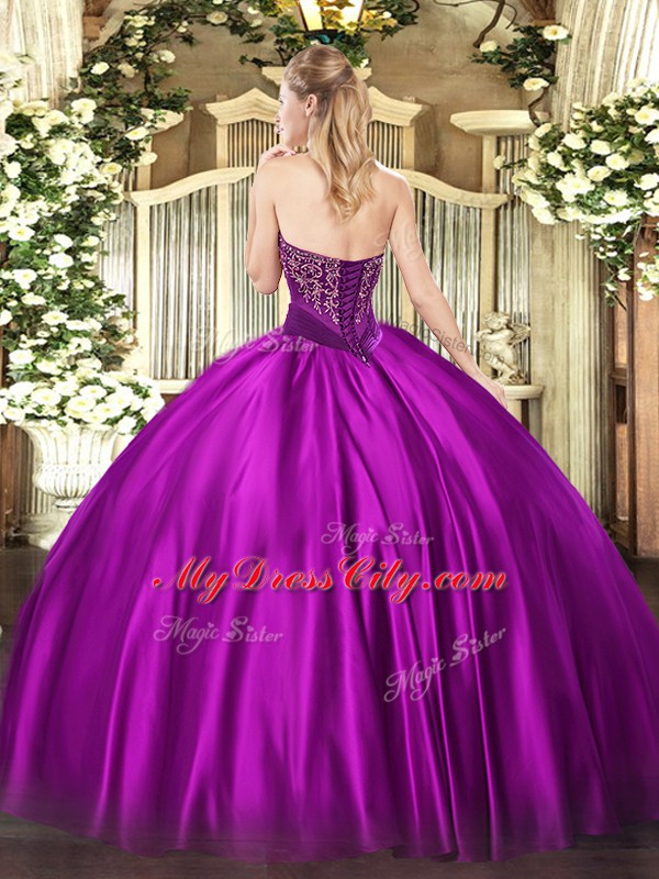 Stylish Floor Length Ball Gowns Sleeveless Fuchsia Sweet 16 Quinceanera Dress Lace Up