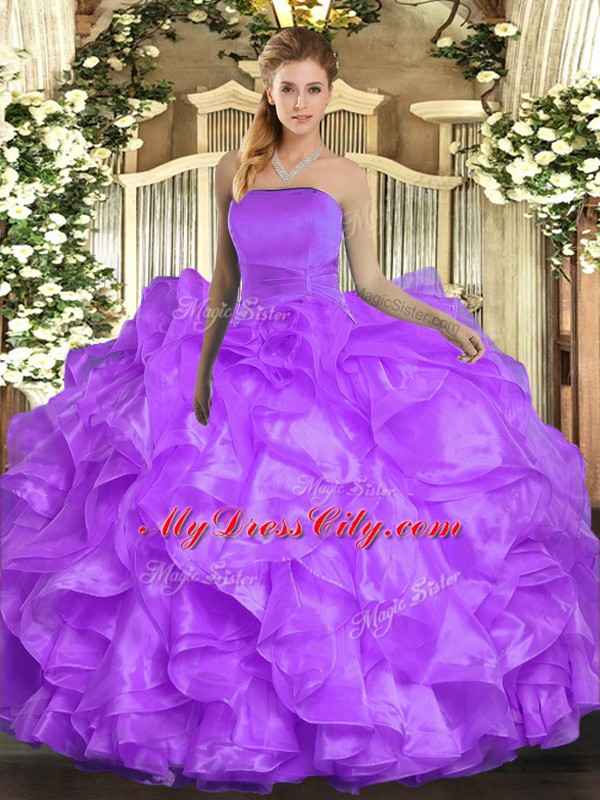 Captivating Ruffles Ball Gown Prom Dress Lavender Lace Up Sleeveless Floor Length