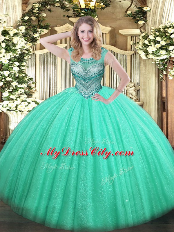 Sleeveless Lace Up Floor Length Beading Ball Gown Prom Dress