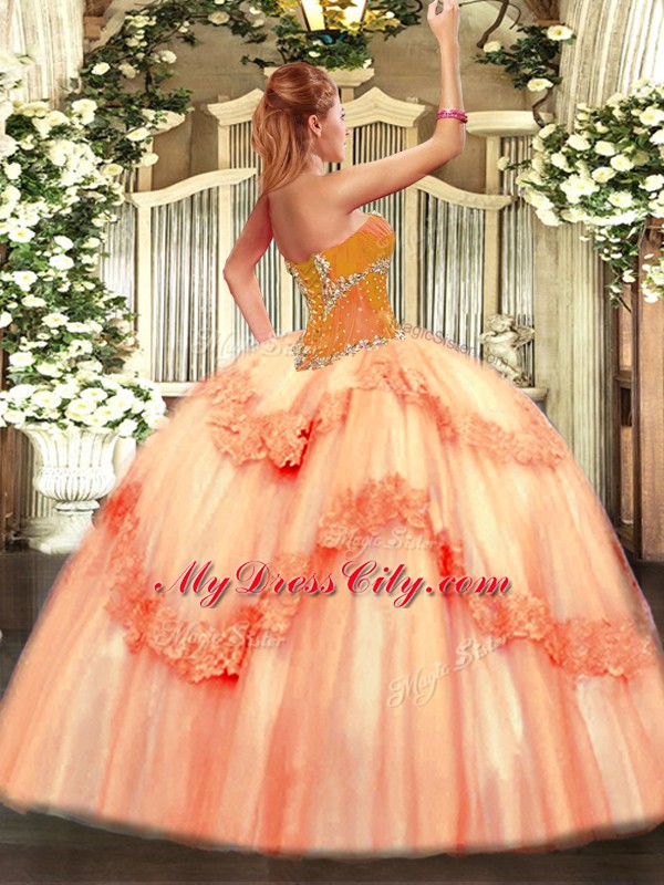 Classical Yellow Lace Up 15th Birthday Dress Beading and Ruffles Sleeveless Floor Length