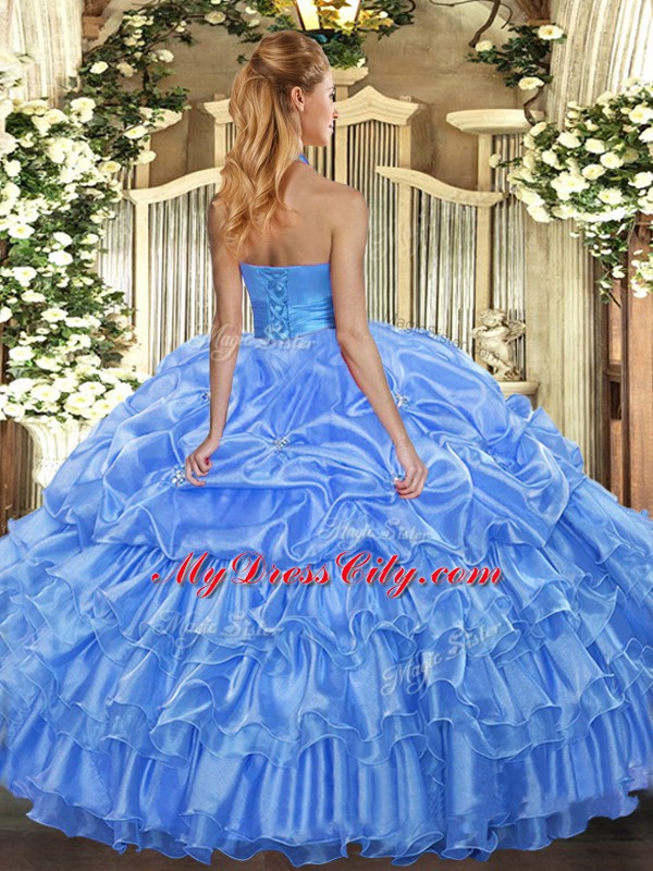 Sleeveless Ruffled Layers and Pick Ups Lace Up Ball Gown Prom Dress