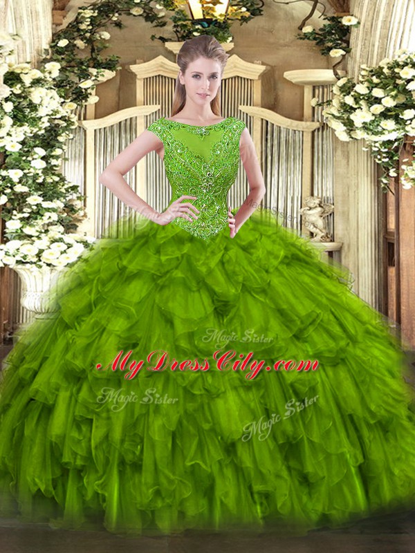 Floor Length Olive Green Quinceanera Gown Scoop Sleeveless Zipper