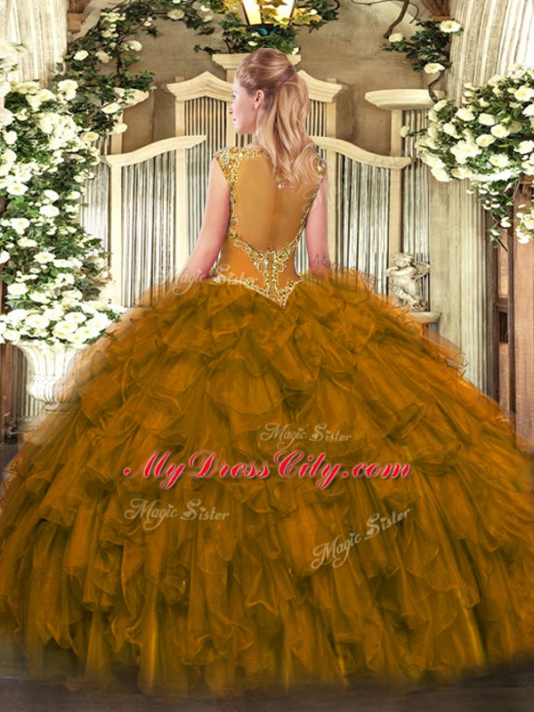 Floor Length Olive Green Quinceanera Gown Scoop Sleeveless Zipper