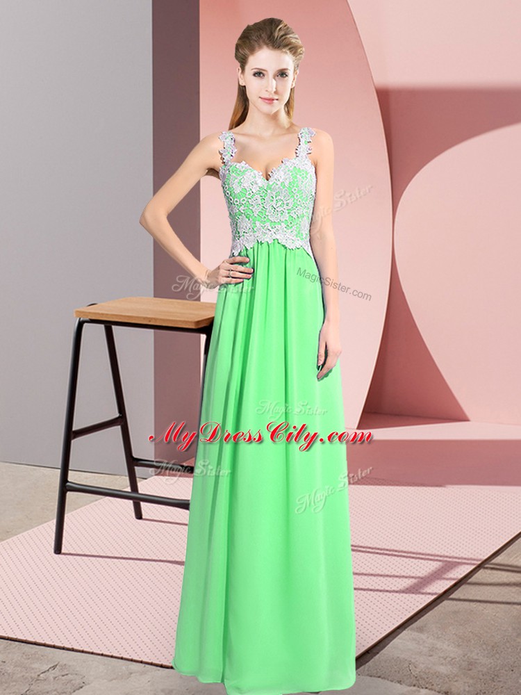 Apple Green Zipper V-neck Lace Chiffon Sleeveless