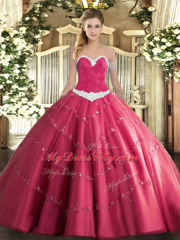 Custom Made Sleeveless Lace Up Floor Length Appliques Quince Ball Gowns