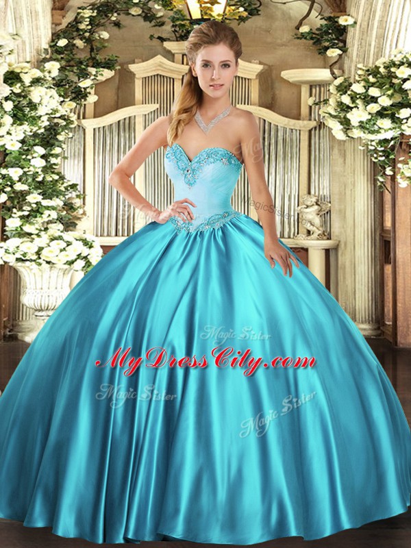 Decent Sweetheart Sleeveless Satin 15 Quinceanera Dress Beading Lace Up