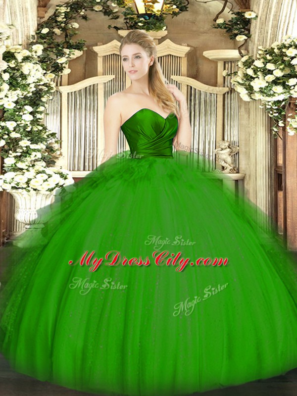 Cute Floor Length Zipper Quince Ball Gowns Green for Military Ball and Sweet 16 and Quinceanera with Ruffles