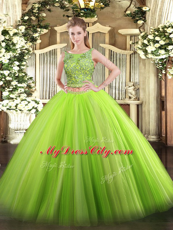 Green Sleeveless Beading Floor Length Quinceanera Dress