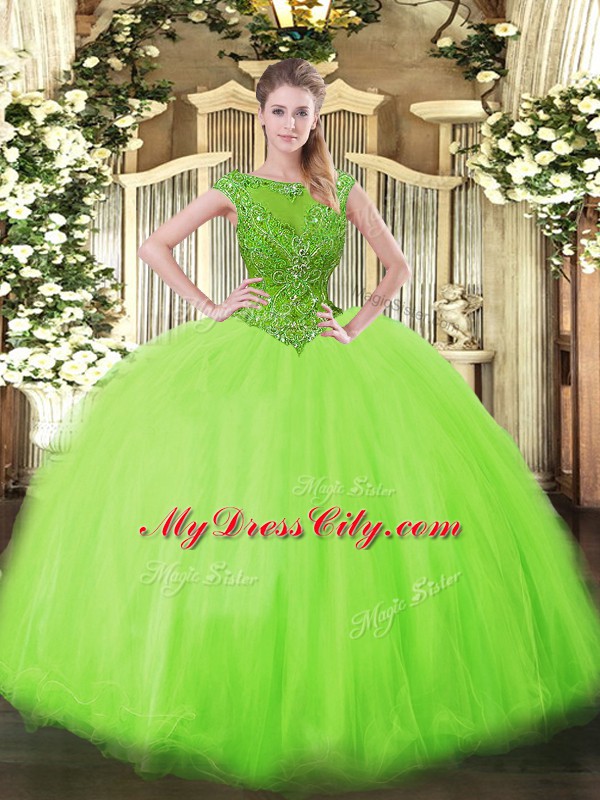 Scoop Sleeveless Quinceanera Gown Floor Length Beading Tulle