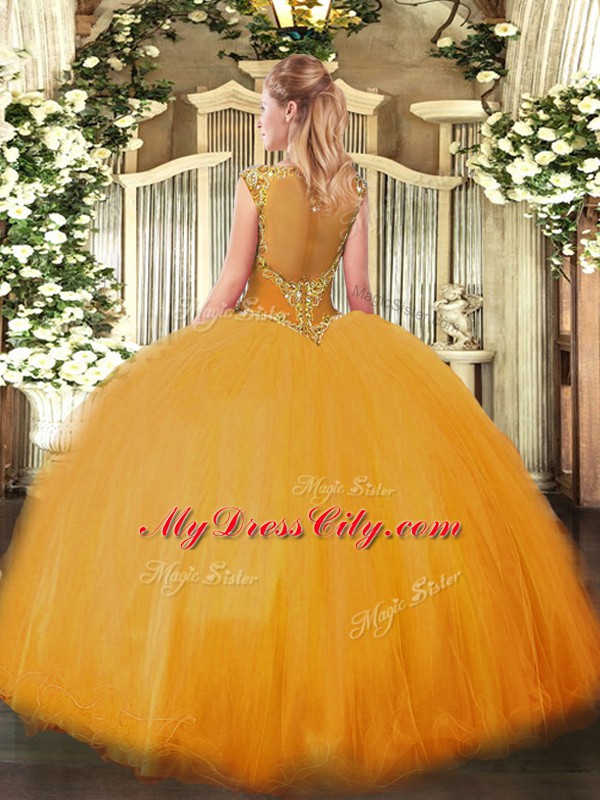 Scoop Sleeveless Quinceanera Gown Floor Length Beading Tulle