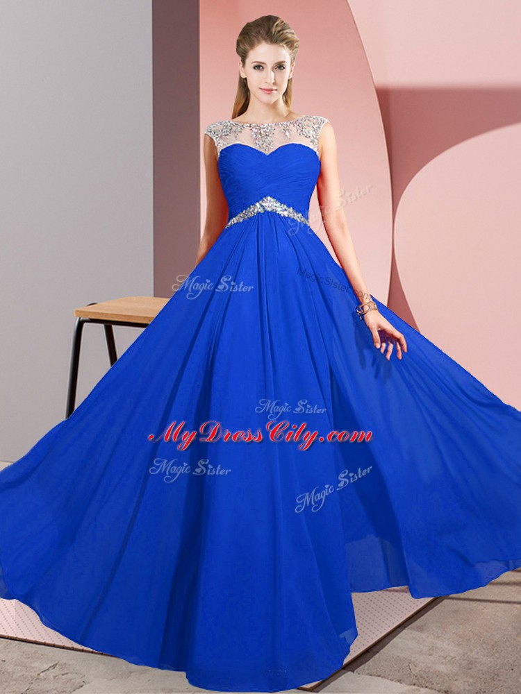 Chiffon Scoop Sleeveless Clasp Handle Beading Evening Dress in Royal Blue