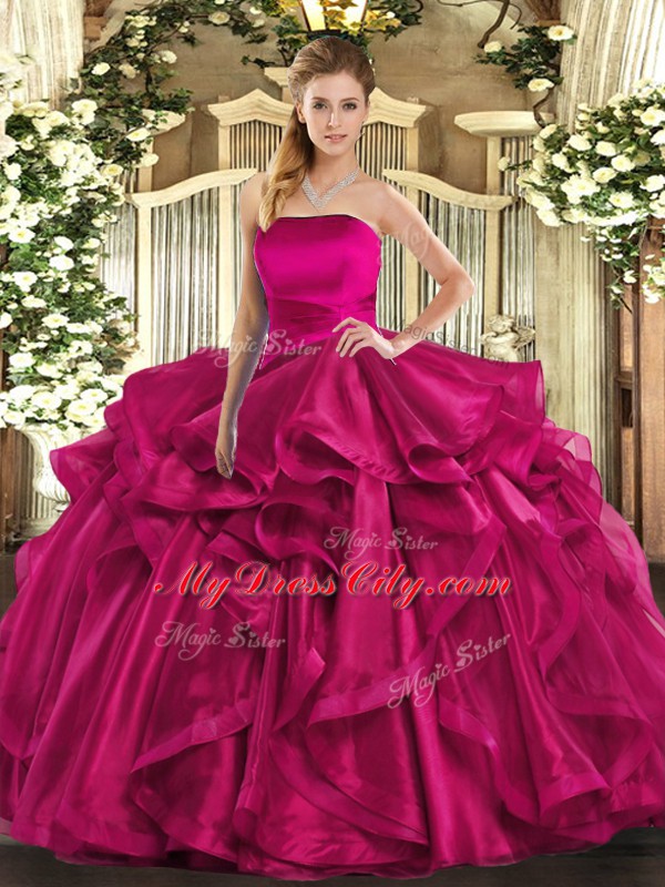 Beauteous Organza Sleeveless Floor Length Quince Ball Gowns and Ruffles