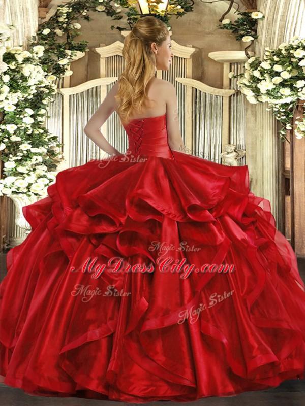 Beauteous Organza Sleeveless Floor Length Quince Ball Gowns and Ruffles