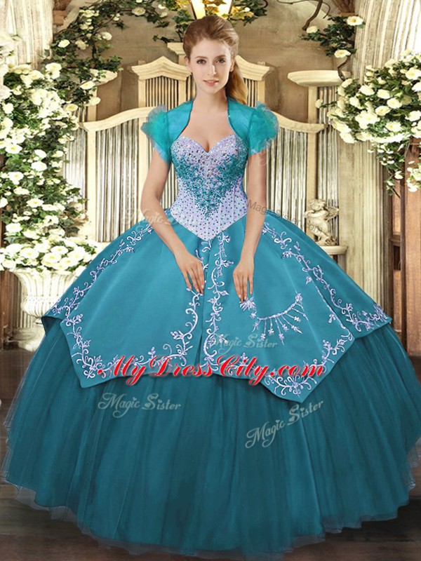 Classical Sleeveless Lace Up Floor Length Beading and Embroidery Vestidos de Quinceanera