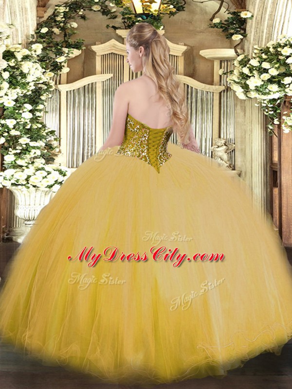 Eye-catching Sweetheart Sleeveless Organza and Tulle Ball Gown Prom Dress Beading Lace Up