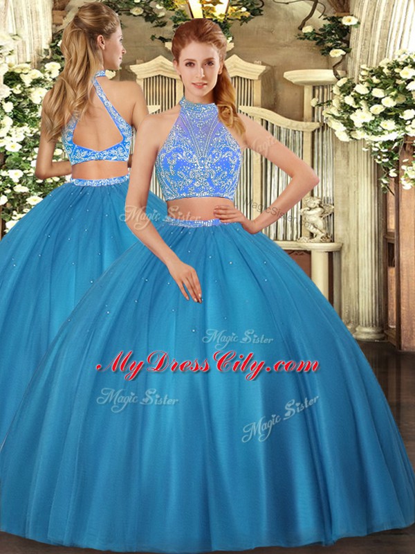 Luxurious Tulle Sleeveless Floor Length Sweet 16 Dresses and Beading