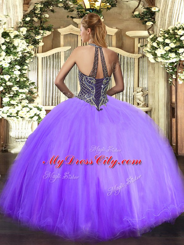 Sleeveless Lace Up Floor Length Beading Ball Gown Prom Dress