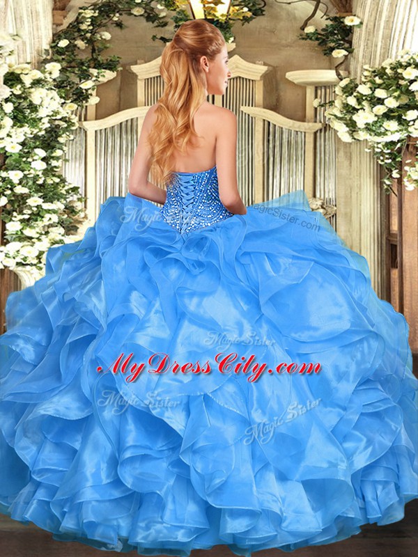 Admirable Aqua Blue Sleeveless Beading and Ruffles Floor Length Sweet 16 Dresses